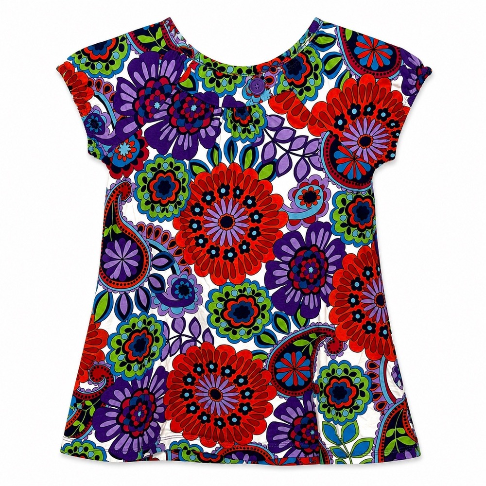 Hanna Andersson Floral Dress Colorful Cotton Short Sleeve Girls Size 5